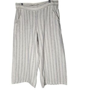 Linen Blend Wide Leg Pants XL Blue Stripe Pull On Relaxed Fit Coastal Chic